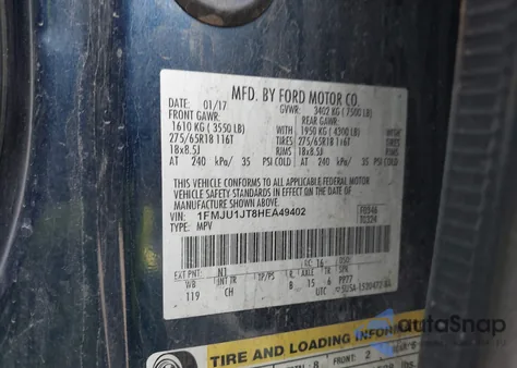 2017 Ford Expedition Xlt from USA, damaged, VIN 1FMJU1JT8HEA49402